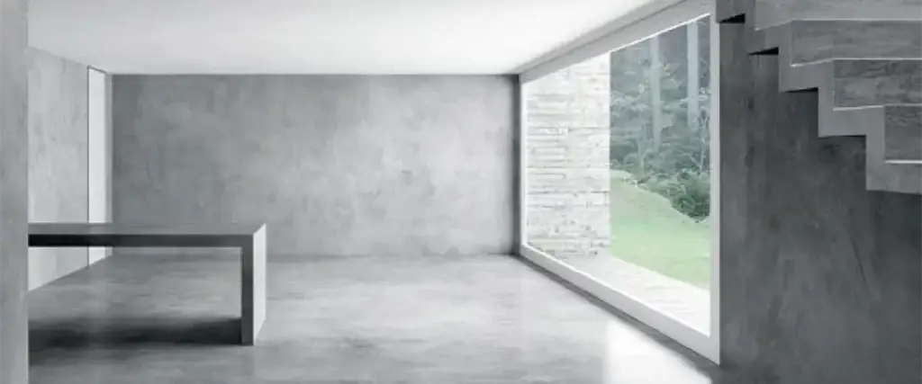 Open modern space with seamless concrete flooring