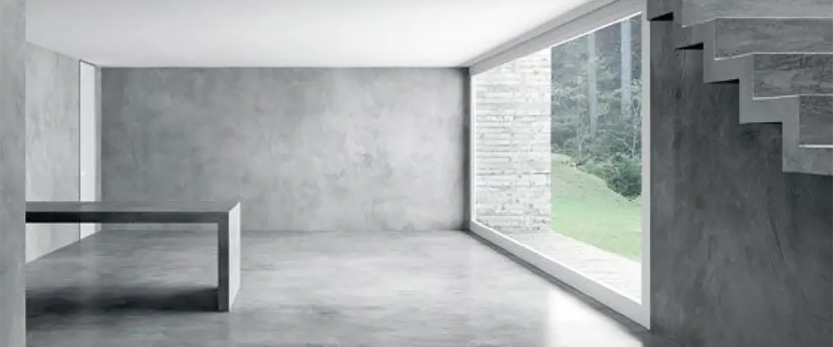 Open modern space with seamless concrete flooring