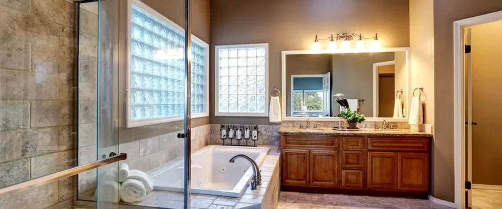 electrical rewiring marlboro nj bathroom remodeling luxurious bathroom featuring glass shower marble tiles double vanity elegant lighting