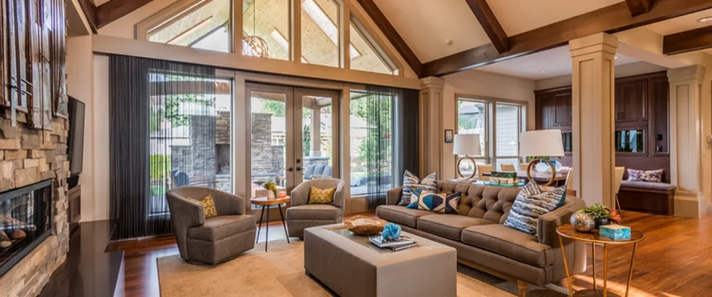 home remodeling colts neck nj luxurious living room with vaulted ceilings stone fireplace and modern furnishings