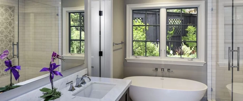 luxury bathroom remodel oval tub marble vanity